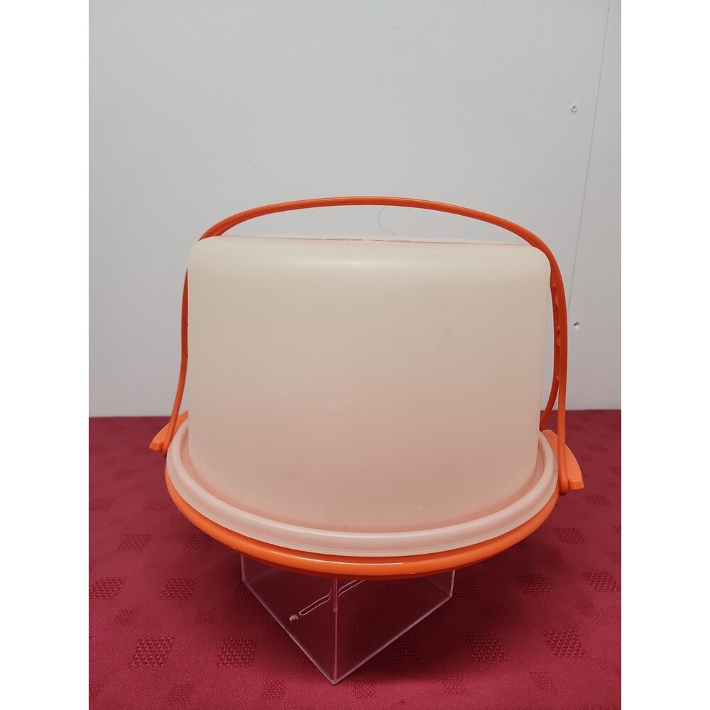 Vintage Tupperware 10" Cake Taker/Carrier Set #683 #684 Complete Pumpkin Orange